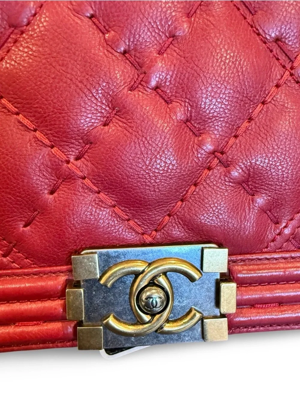 ❣️Chanel Boy Bag Medium Red Quilted Calfskin Ruthenium Hardware Authentic 2016